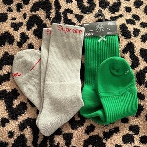 Supreme Gray Socks & Odd Sox Green Socks Set Bundle NEW